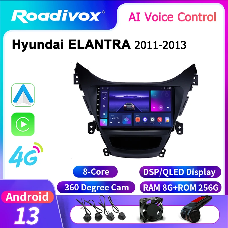 

roadivox Android car radio for Hyundai ELANTRA 2011 2013 stereo GPS Navigation video Multimedia Player tape recorder carplay