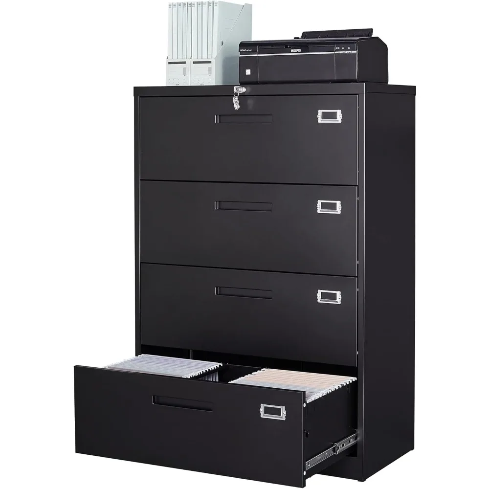 File Cabinet 4 drawer filing cabinet, metal horizontal filing cabinet with lock, suitable for letters/legal/A4 size documents