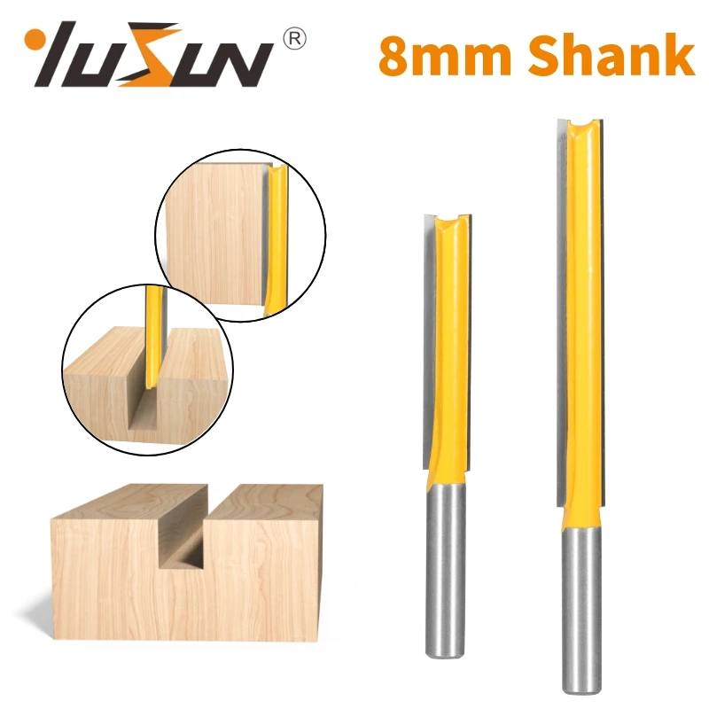 YUSUN 2PCS 8MM Shank  Long Blades  Straight   Router Bit  Woodworing Milling  Cutter For Wood  Cleaning Flush Trim