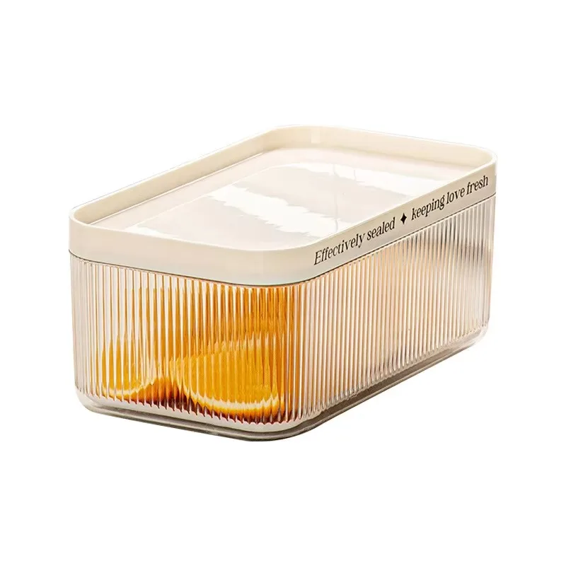 Stackable Plastic Rectangle PET Refrigerator Organizer Bins with Lid Removable Drain Tray for Clear Food Vegetable Fruit Storage