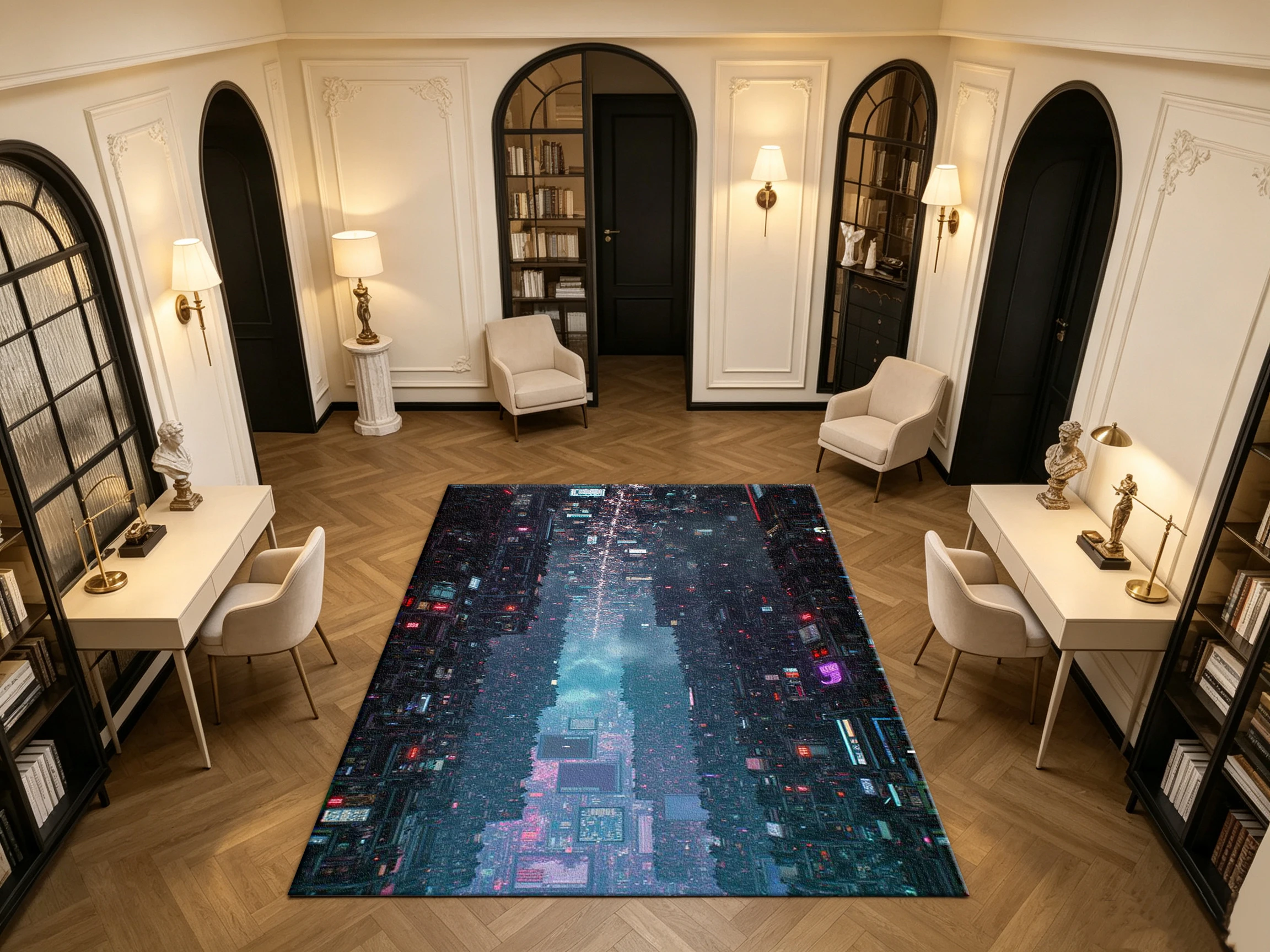 Cyberpunk Futuristic Neon City Carpet Flooring Modern Household Indoor Decor Floor Rug