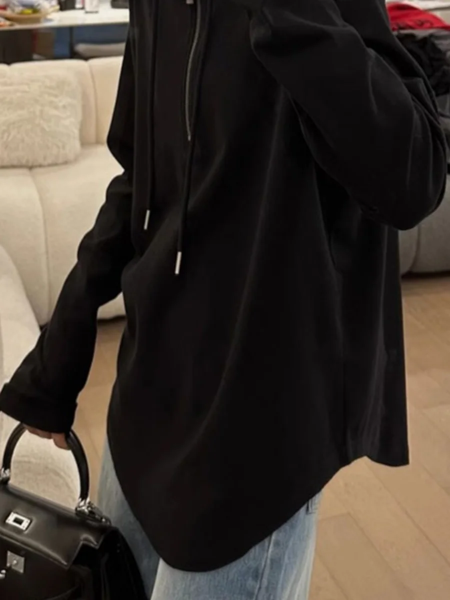 plus Size Women's Hoodie Sweatshirt Half Zipper Base Layer Shirt Belly Covering Autumn Winter New Style Korean Version Long S...