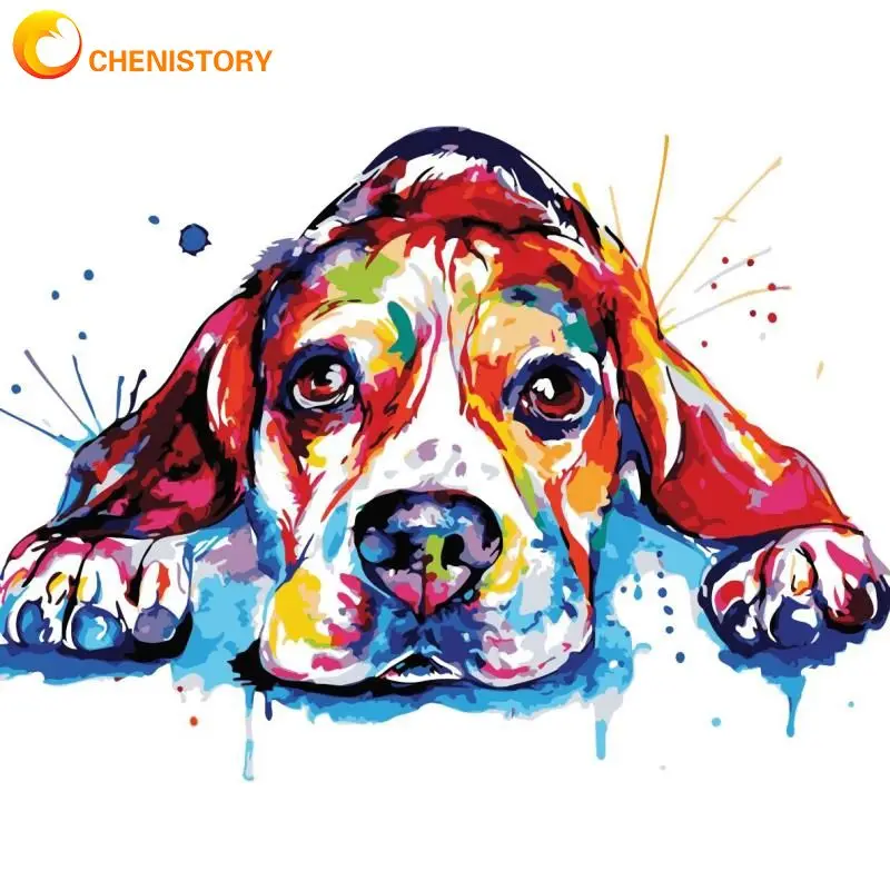 

CHENISTORY 40x50cm Paint By Numbers Frame Dog Picture Drawing Adults Crafts Paint Kit For Beginner Kids Number Diy Set Artwork