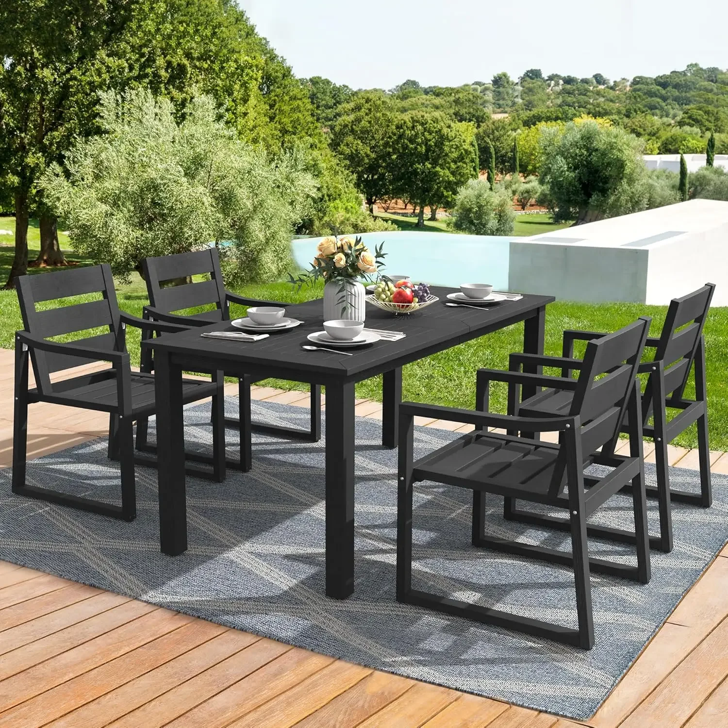 

HDPS Outdoor Patio Dining Set, 7-Piece, All Weather Outdoor Table and Chairs, Resin Outdoor Kitchen Furniture Dining Sets