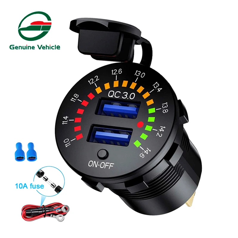 

Dual USB Car Charger 36W QC3.0 USB Charger Socket 12V/24V USB Outlet Fast Charge With Switch for Car Boat RV Marine Motor Truck