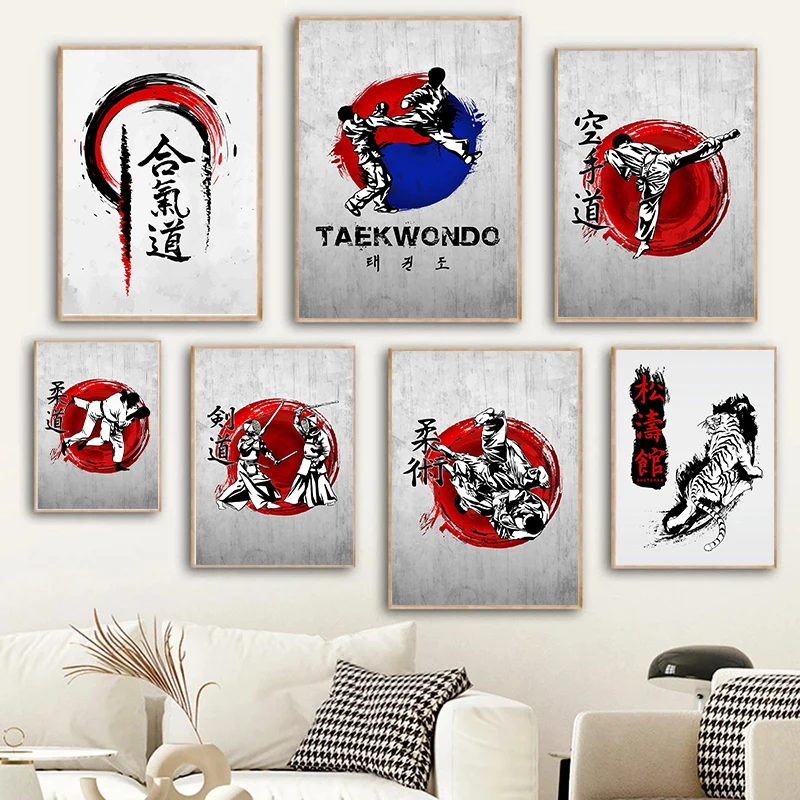 Vintage Japan Martial Arts Judo Jujitsu Karate Do Kendo Taekwondo Posters Canvas Painting Picture Wall Home Room Decor Gift