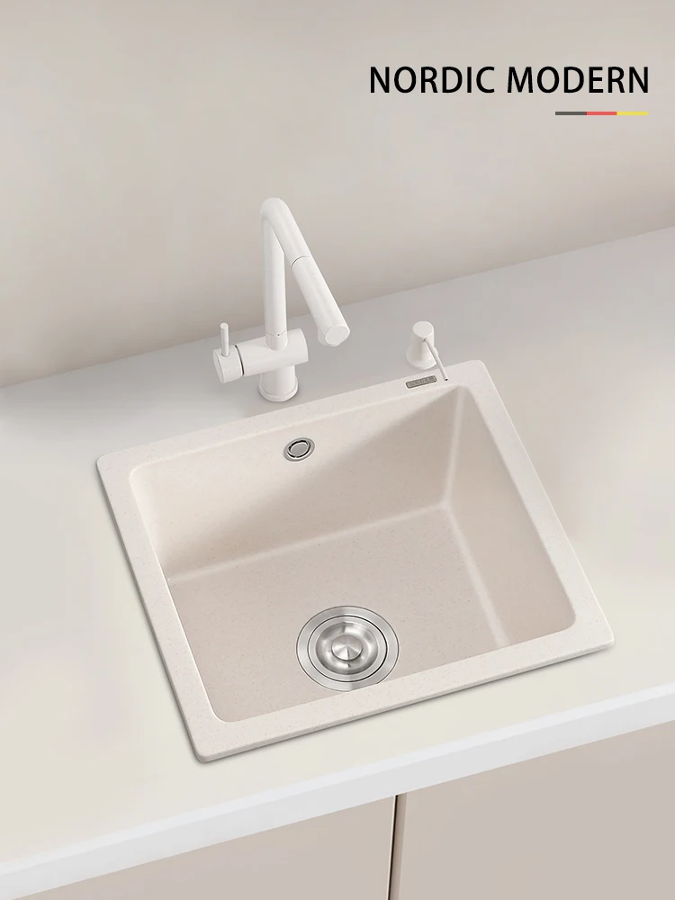 Cream Square Quartz Stone Sink, Kitchen Counter Under The Table, Vegetable Basin, Nakajima Bar Counter, Household Dishwasher
