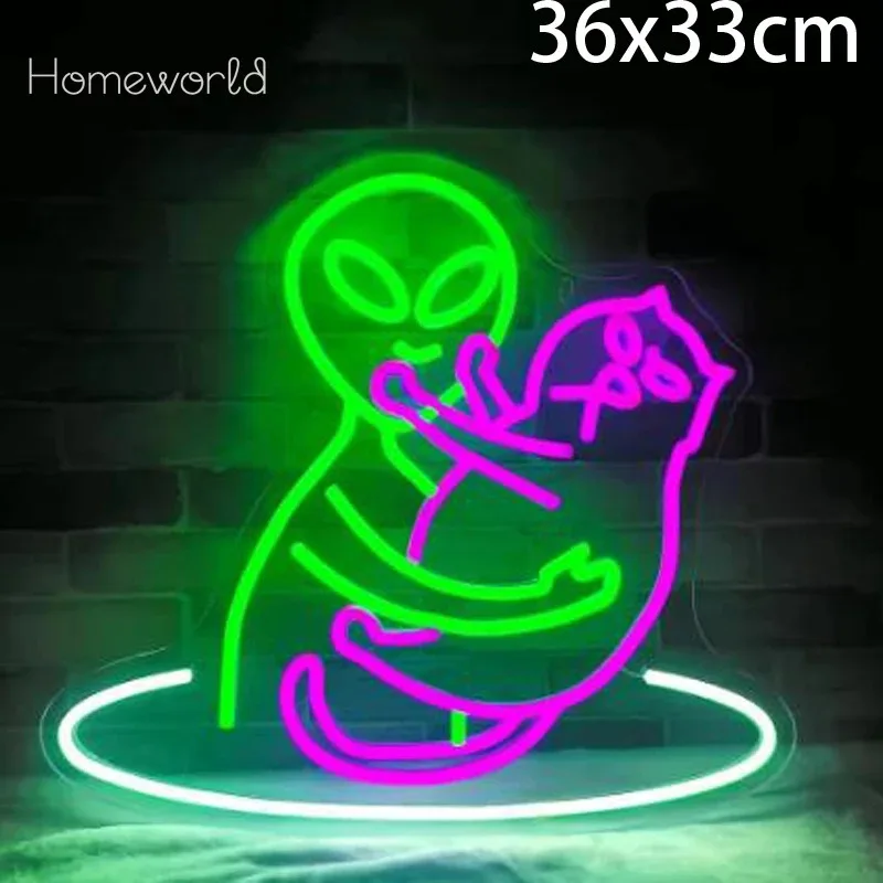 Alien Cat Neon Sign LED Neon Light Dimmable for Game Room Bedroom living room Party club Decor Birthday Gifts for Boys Girls