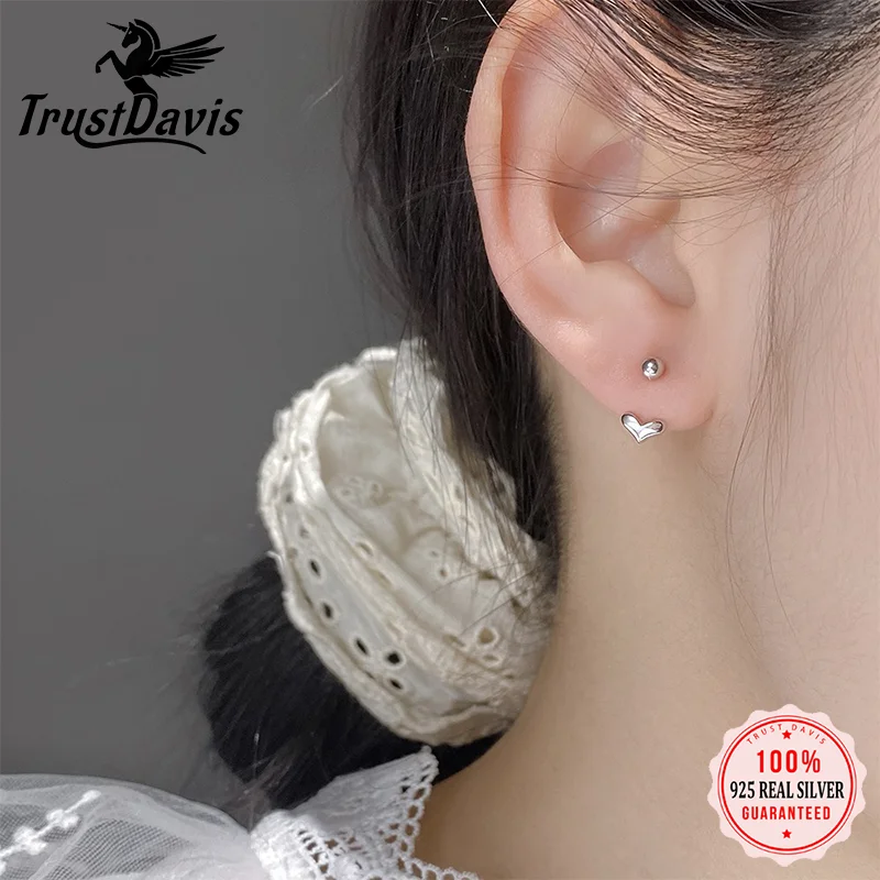 Trustdavis Echtes 925er Sterlingsilber, modische und elegante herzförmige Schraubohrringe für Frauen, Hochzeit, edler Schmuck DS4807