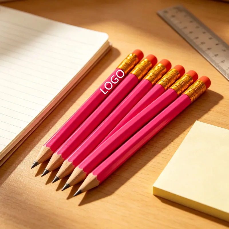 Personalized Custom Wooden Pink Short Pencils with Eraser, Hb Pencils, Suitable for Office, Meetings, Customizable with Name, Student Discount Price, Corporate Gifts, Holiday Gifts, Promotional Items, Travel Souvenirs, Personal Gifts, Note-Taking, Drawing, Suitable for Back-To-School Season, Teacher's Day Gifts, Corporate, Mall, and Office Gifts, Reward Gifts