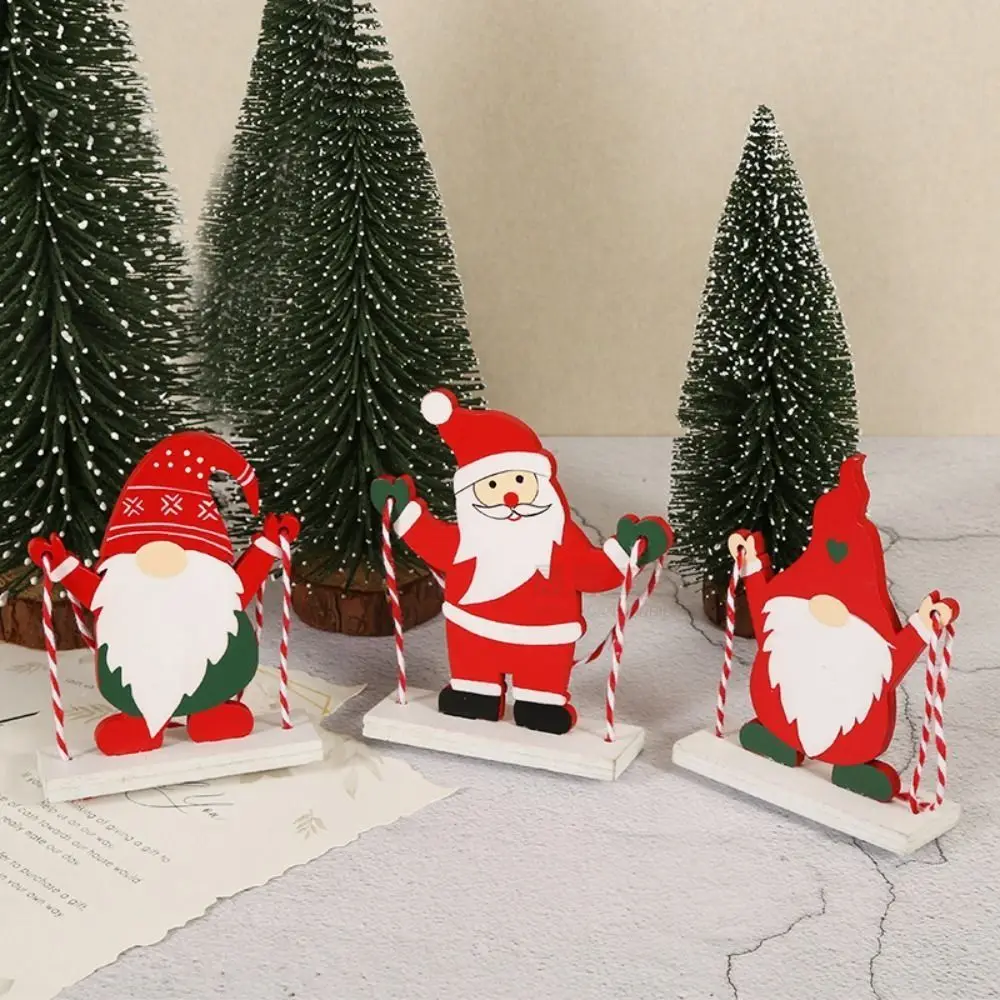 

Party Supplies Wooden Skiing Santa Claus Ornament Cute Red Santa Claus Wood Statue Funny Santa Figurines Desktop