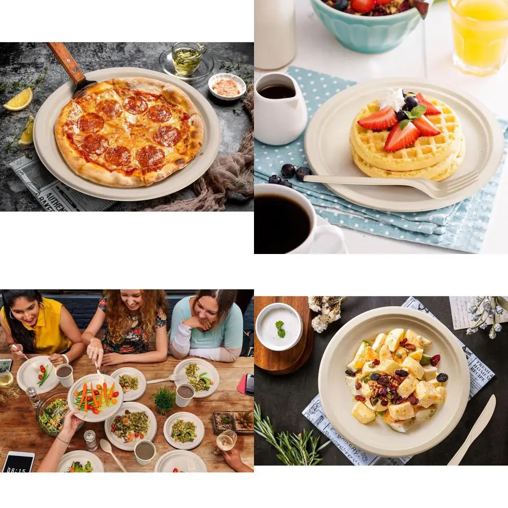 

Экологичные биоразлагаемые бумажные тарелки и набор столовых приборов из 500 предметов для вечеринок и встреч на свежем воздухе