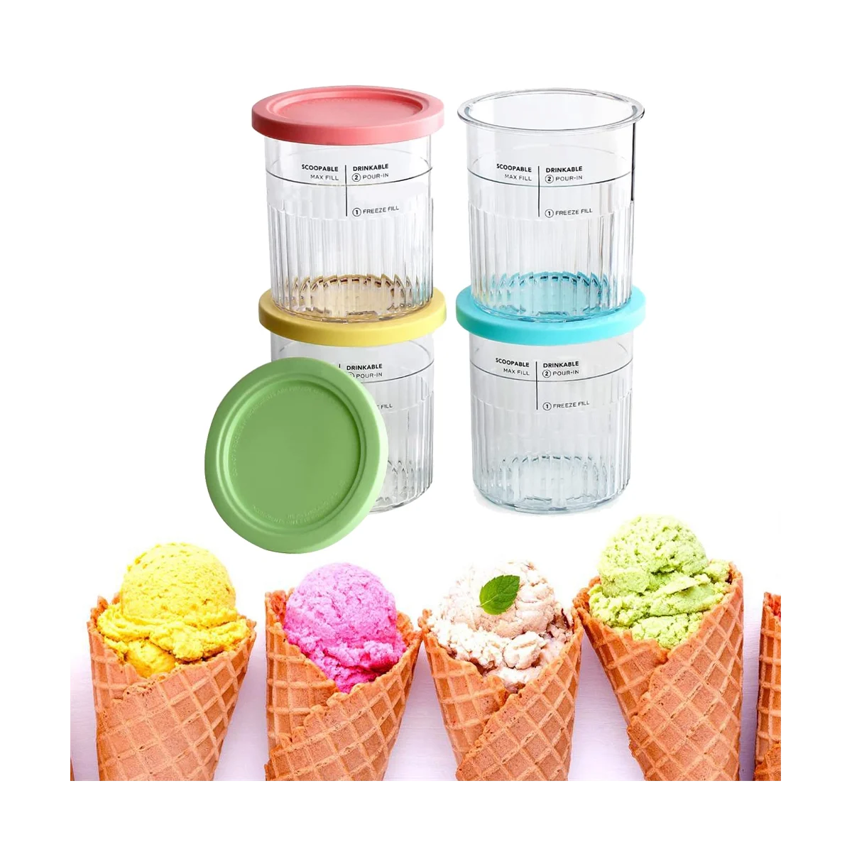 4PCS Ice Cream Pints and Lids for Ninja Creami NC500 NC501 Ice Cream Storage Containers Food Freezer