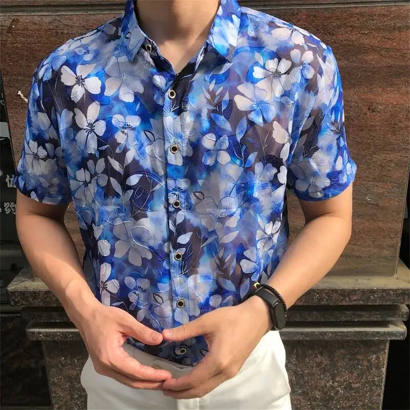 2026 Summer Short Sleeve Shirt Flower Embroidery Shirt Mens Casual Shirts Streetwear Italy Social Smoking Shirt Club Party Shirt