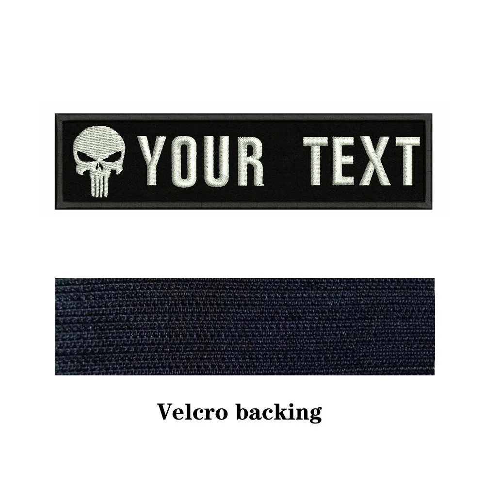 Skull Logo 10X2.5cm Embroidery Custom Name Text Patch Stripes Badge Iron On Or Patches