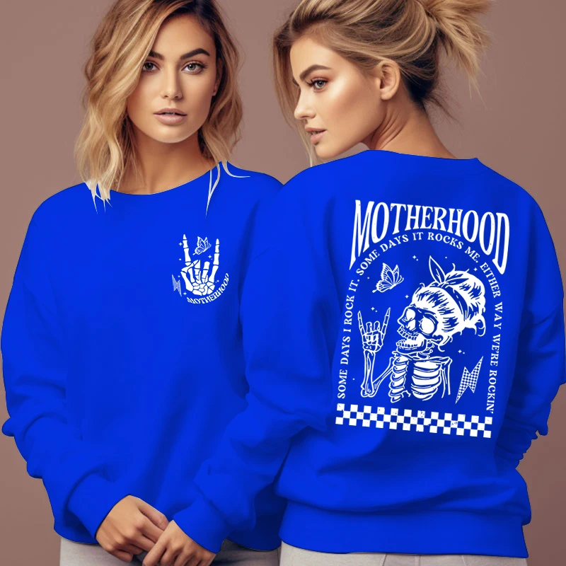 Motherhood Sweatshirt Women Hip Hop Rock Skull Skeleton Casual Hoodies Funny Mama Gifts Fashion Hoodless Pullover Female Hoodie