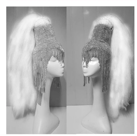 high-quality Shiny Wig Rhinestone Headdress Head Pieces Rave Stage Dancer  Singer Halloween cosplay wigs Holographic Burning Man