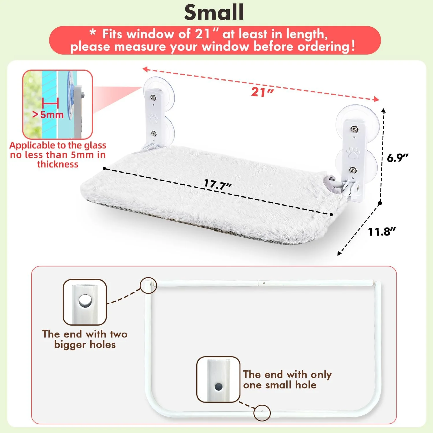 Cat Hammock for Wall with 4 Suction Cups, Anchor&Screw for Two Ways of Installation, Solid Metal Frame and Reversible Cover