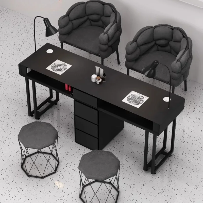 أسود منظم طاولة الأظافر أدراج فاخرة مسند الذراع الجدول مصباح طاولة الأظافر محطة الشمال ميسا مانيكيرستا الأثاث مانيكير #3