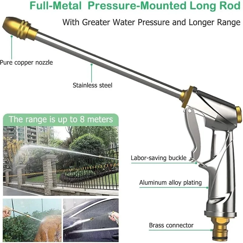 Opryskiwacz ogrodowy Wytrzymała metalowa mosiężna dysza wysokociśnieniowego węża wodnego Regulowany pistolet natryskowy do podlewania roślin