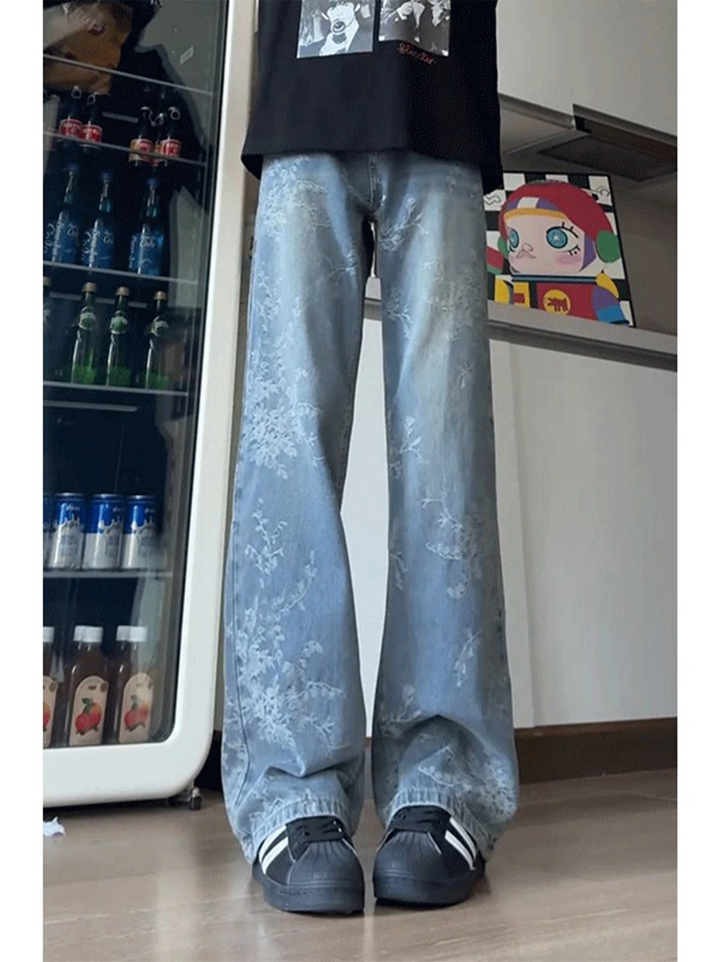 

American Sle Thistle Embroidered Jeans Men's Autumn Trendy Straight Leg Slimming Long Pants High Waist Waed Denim Fabric