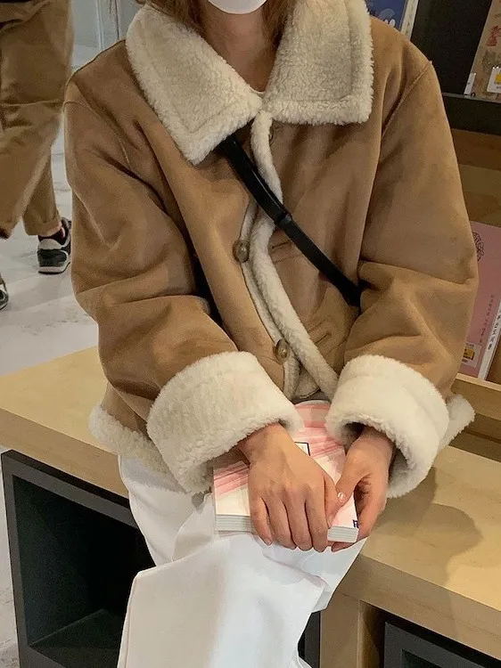 

Женское зимнее элитное пальто с воротником в стиле ретро на одной пуговице из меховой кожи с воротником в гонконгском стиле