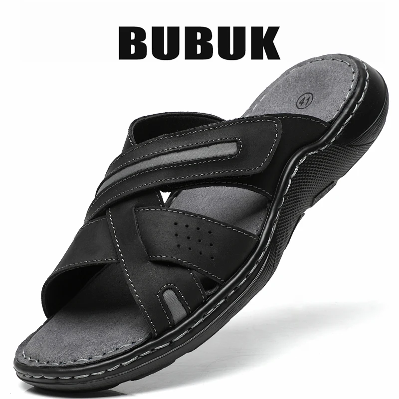 Bubuk Retro-Sandalen aus echtem Leder, aus hochwertigem Rindsleder und handgenäht, vielseitige Herren-Modepantoffeln für Business und Freizeit. – Detail 2