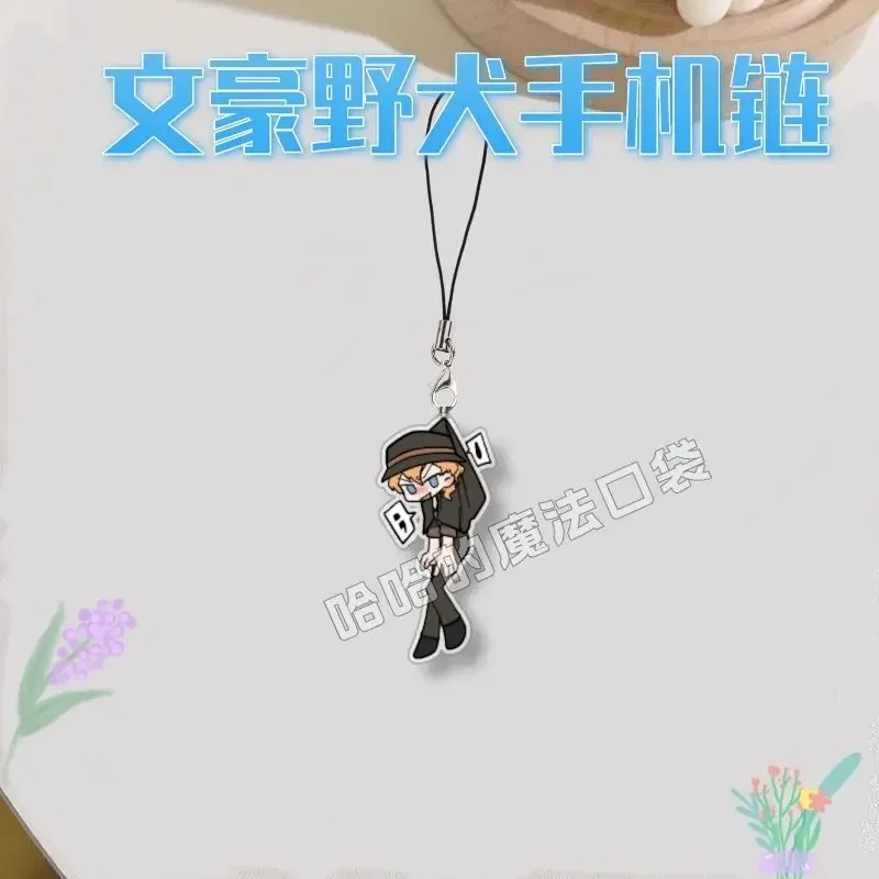 Bungo Stray Dogs Anime Phone Lanyard Dazai Osamu Nakahara Chuuya Cartoon Q Version Rope Lariat Acrylic Pendant Ornament Collect