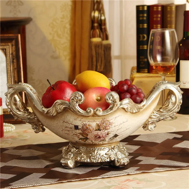 Handmade Retro Fruit Dish European Style Tissue Box for Living Room Light Luxury Resin Decor Accent Elegant Tableware
