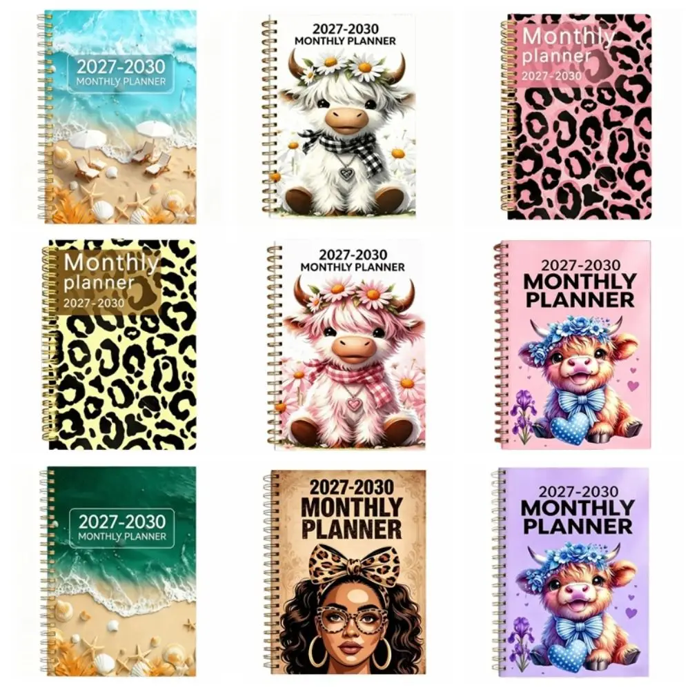 Beach Theme Cover 2027-2030 Monthly Calendar Spiral Bound A5 4-Year Plan Book Ocean Seashell Covered Multi-Year Agenda Notepad
