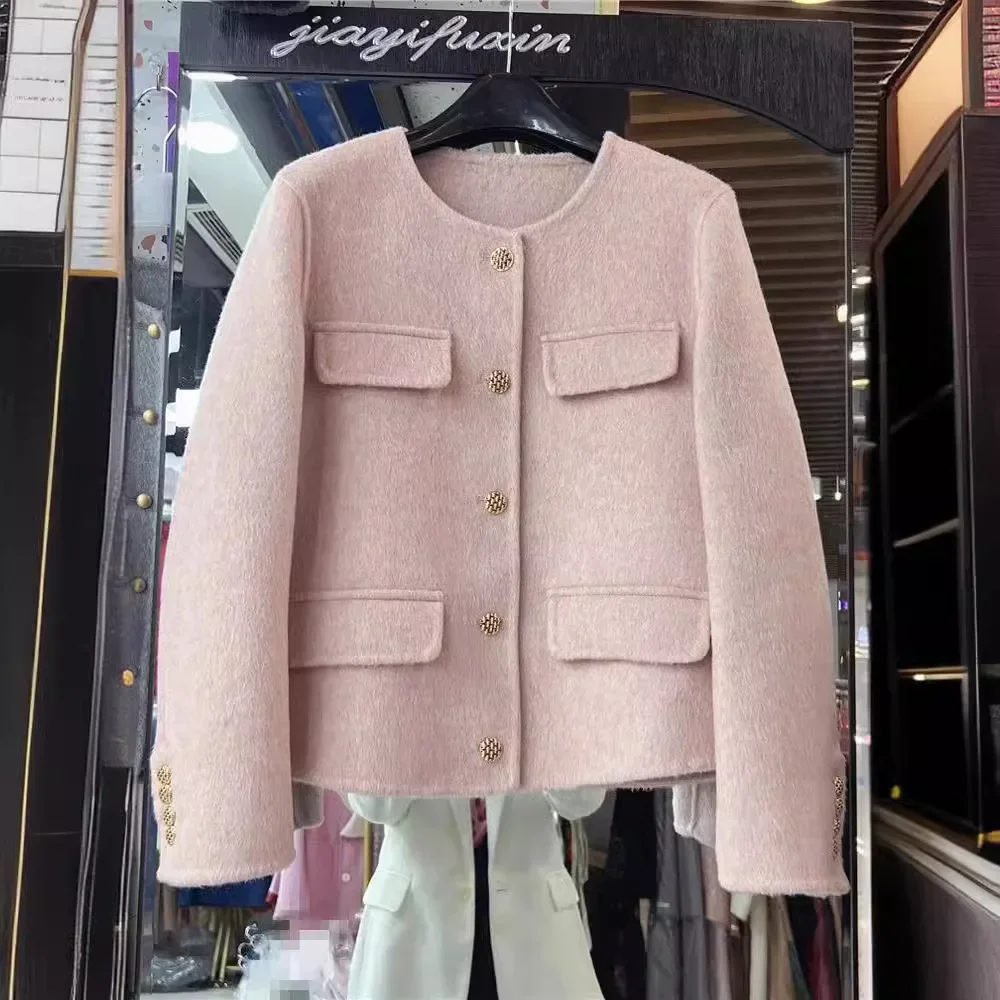 Spring 2023 new small fragrant woolen coat women's small short French double-sided wool woolen coat