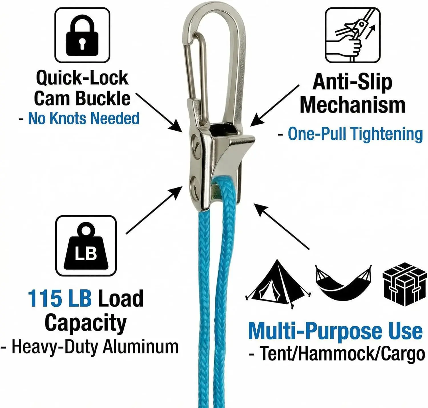 6 Pack Retractable Rope Rope Tying Tools Tensioner with Roller Tensioner, Heavy-Duty Buckle Accessory Rope, Suitable for Outdoor