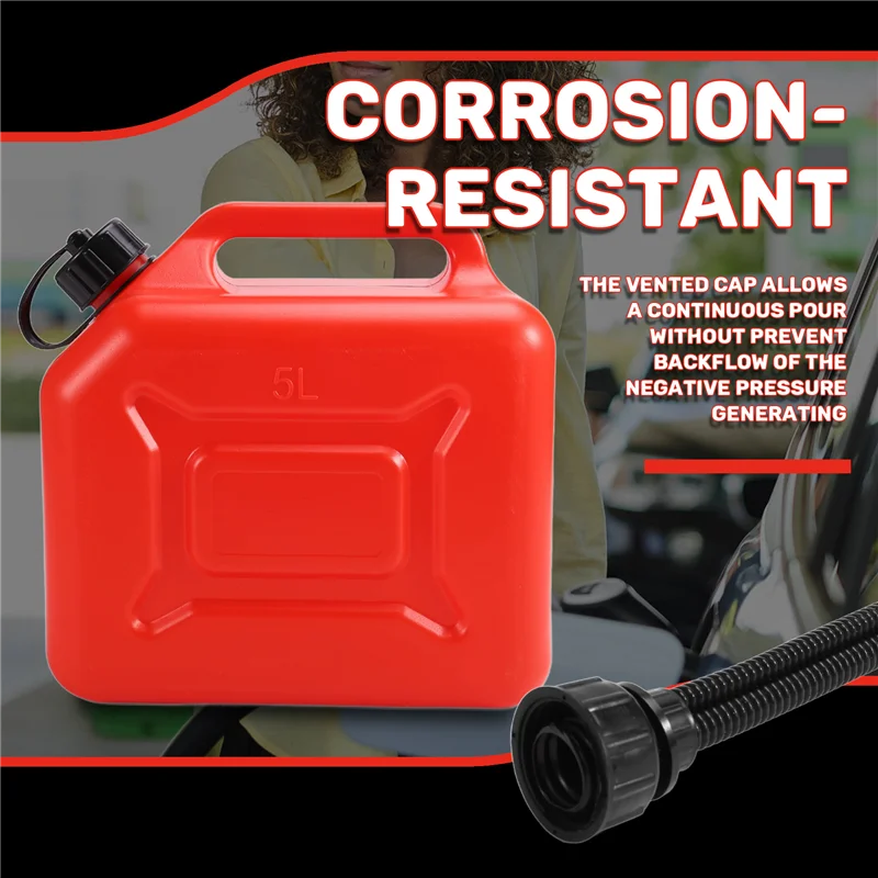 5L Car Fuel Tank Can Spare  Plastic Petrol Gas Container Anti-Static Fuel Carrier  With Pipe For Car-[Qahk]