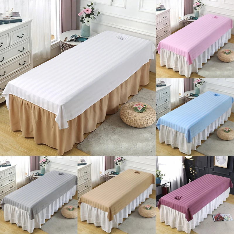 Reusable Beauty Massage Table Cover Bed Sheet Spa Bed Salon Couch Sheet With Face Hole Cotton Breathable Solid Color Bedspread