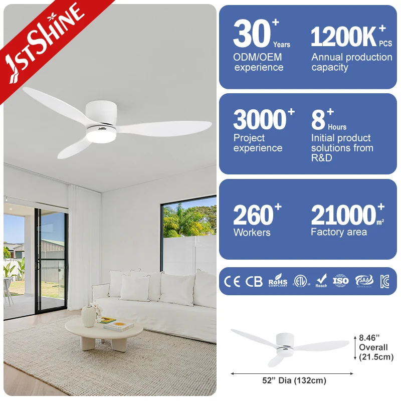 1stshine Korea Flush Mount Ceiling Fan With Light KC Certification 3 Blades Silent Motor Minimalist White Bedroom