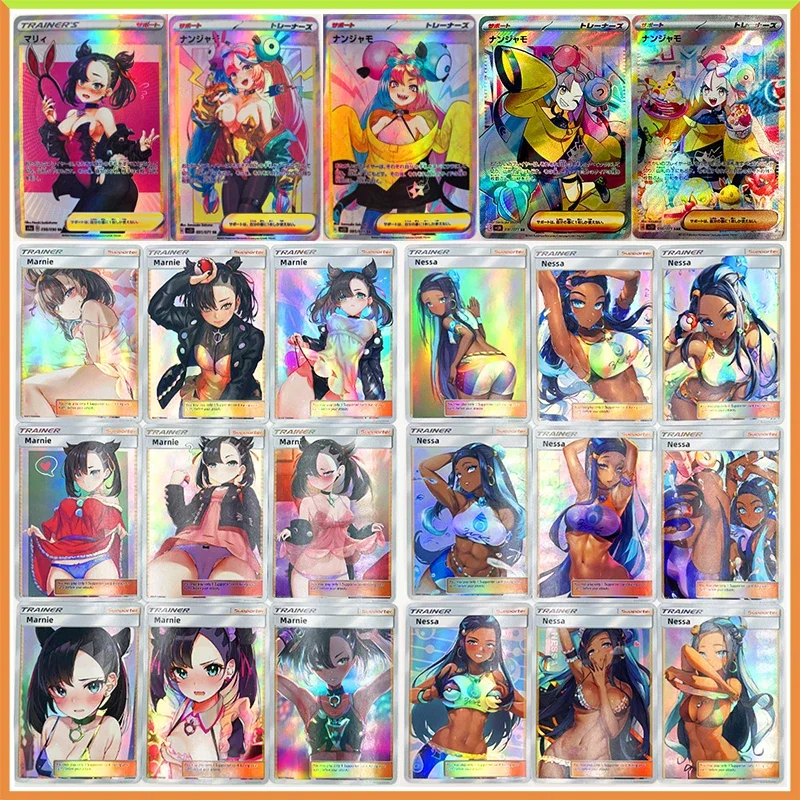 

Anime Pokemon DIY ACG Foil Stamping Laser Glitter Marnie Lulina Iono Toys for boys Collectible Cards Christmas Birthday Present
