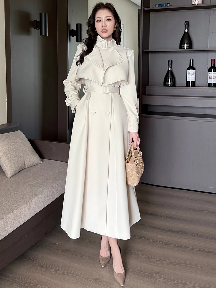 

Пальто Slim Fit удлиненное с двубортной застежкой, модное зимнее, 2025, новинка, для офиса, однотонное, из полиэфирного волокна