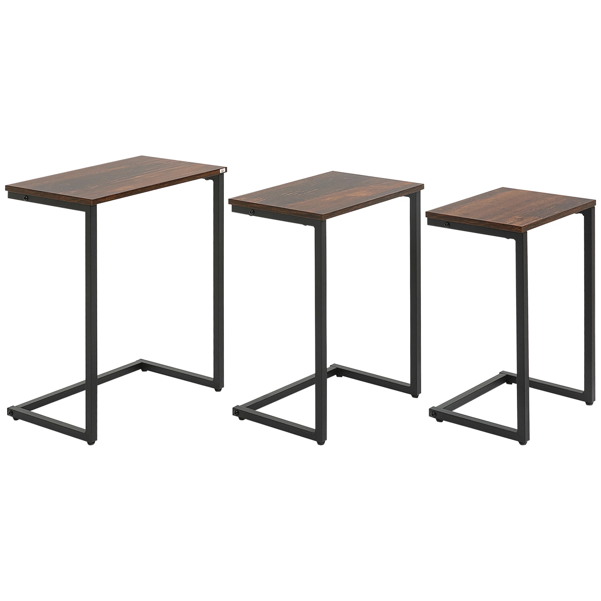 HOMCOM 3-set C-shaped side tables with steel legs for living room