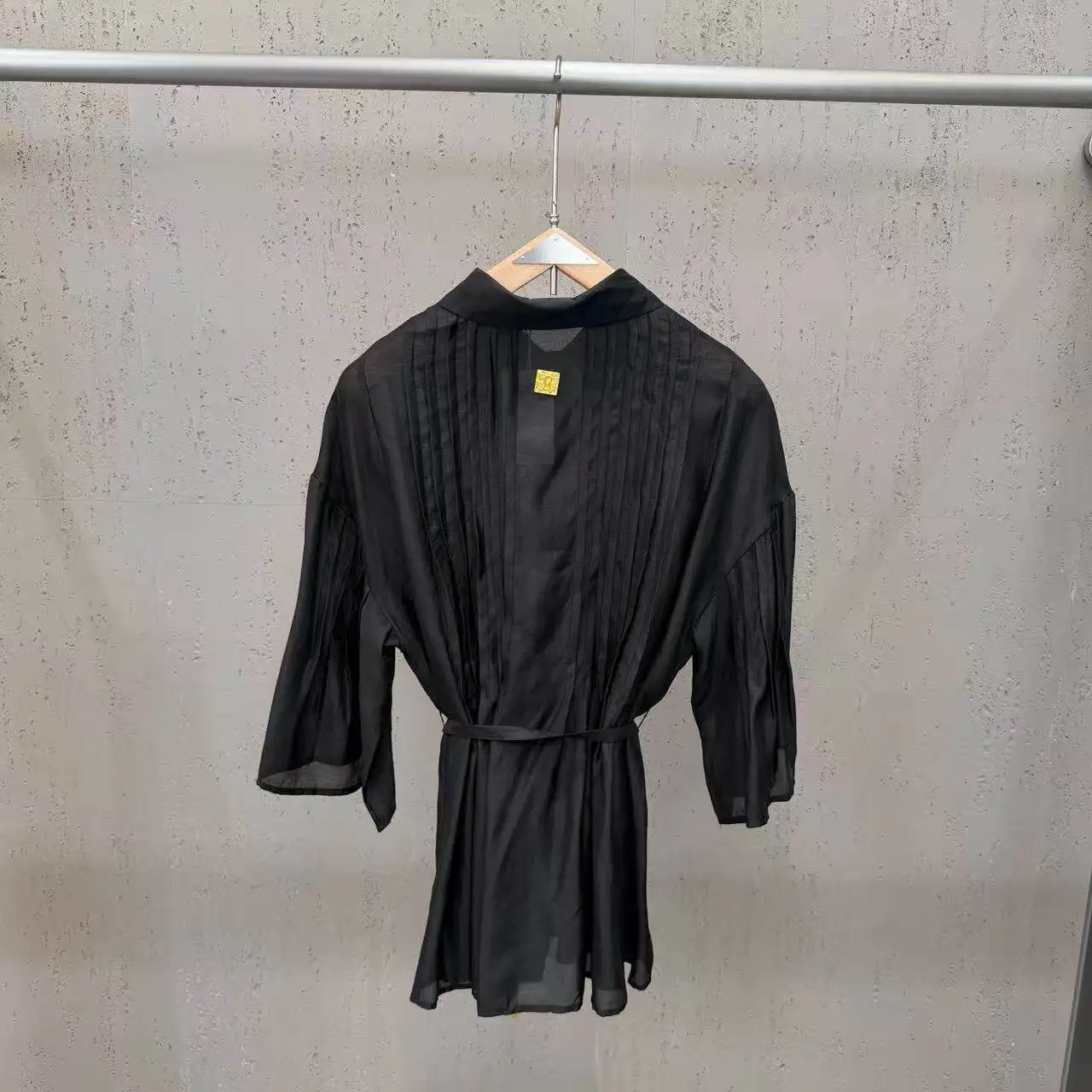 High Stret Shirts Women's Spring and Summer Collar 7-inch Sleeve Heavy Decoration Button Tie Waist Cinching Shirt