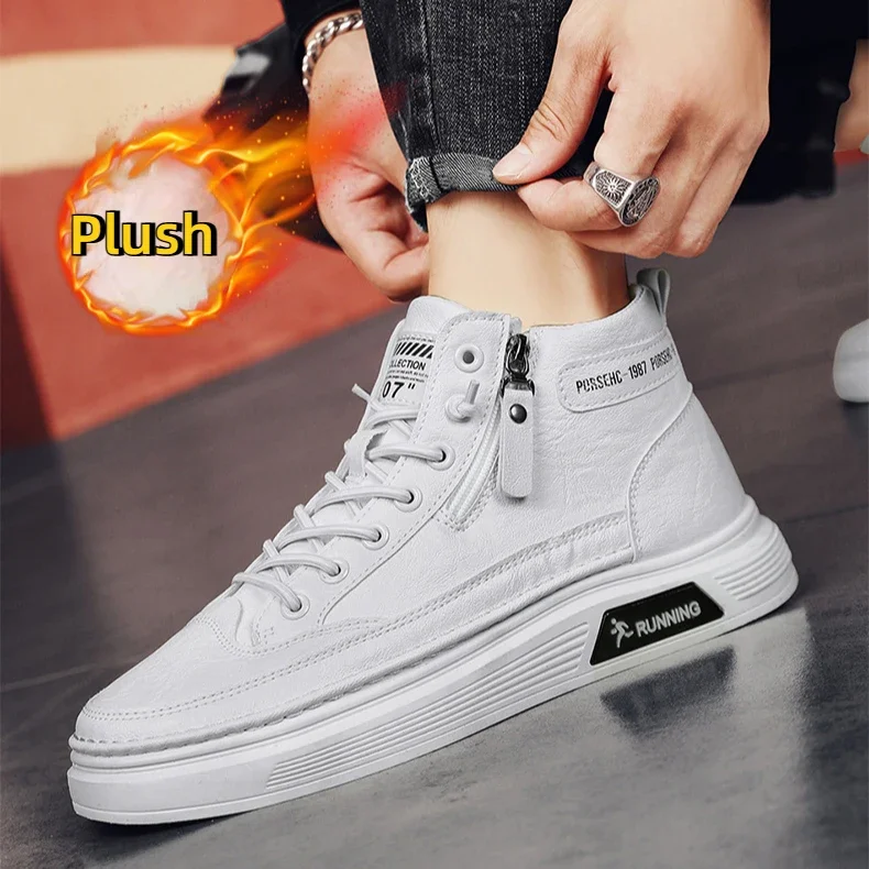 Casual Leder Loafer Plattform Mode Sport Designer Luxus Skateboard Wandern Tennis stiefel Herren Schuhe Winter Pelz Warme Turnschuhe