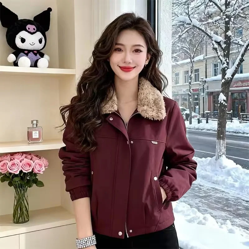 Plus Giacca moda imbottita in velluto Donna Inverno Nuovo Parka Cappotto imbottito in cotone caldo stile occidentale Collo in pelliccia grande Capispalla femminile