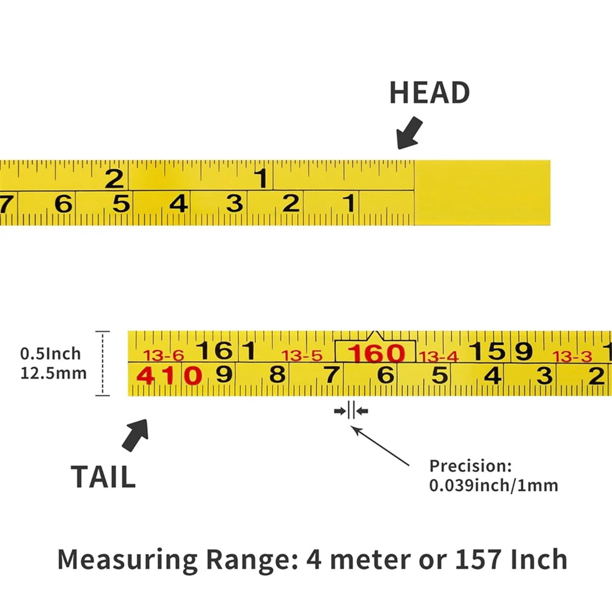 2 Packs Steel Self-Adhesive Measuring Tape, Right to Left Reading 410cm or 161-Inch Imperial and Metric Ruler Tape