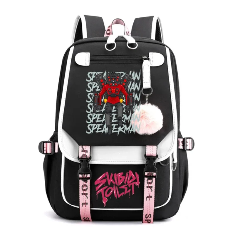 Impressão Anime Schoolbag para Meninas Adolescentes, Carregamento USB Mochila, Laptop Bag, Casual Estudante Bolsas de Escola, Moda Estacionária, skibidi