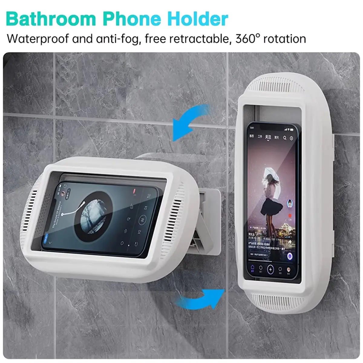 Shower Phone Holder Waterproof with Speaker Hole Screentouch Shower Phone Stand Case Mount for Bathroom Bathtub Kitchen