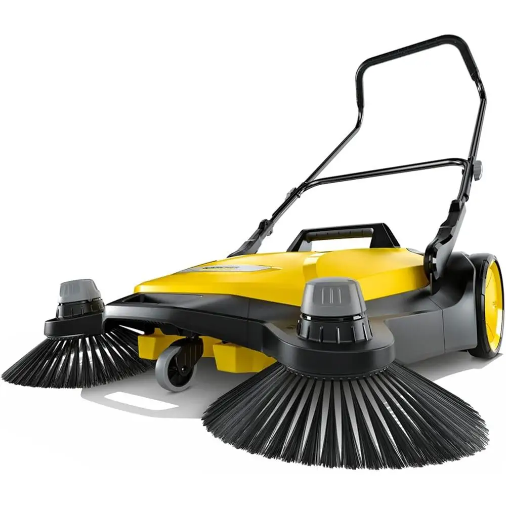 S 6 Twin Hand Push Outdoor Sweeper 33.9 Inch Cleaning Width 10 Gallon Waste Container Lightweight Easy Disposal 32300 Sq Ft/Hr