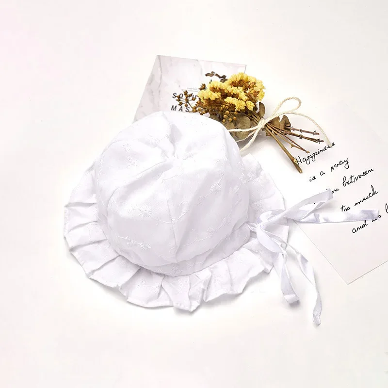 

Cotton Newborn Hat White Ruffle Baby Princess Bucket Hats Spring Summer Cotton Kids Girls Basin Hats