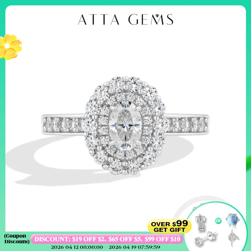 

ATTAGEMS Oval Cut 0.5ct Synthetic Moissanite Ring 925 Sterling Silver Diamond Wedding Rings forWomen Luxury Quality Fine Jewelry