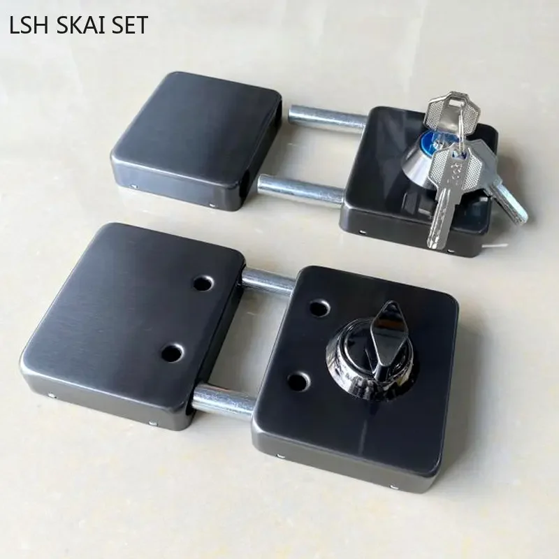 1 Set Double Open Sliding Door Lock Stainless Steel Glass Door Lock with Keys Lockset Office Glass Gate Security Hardware