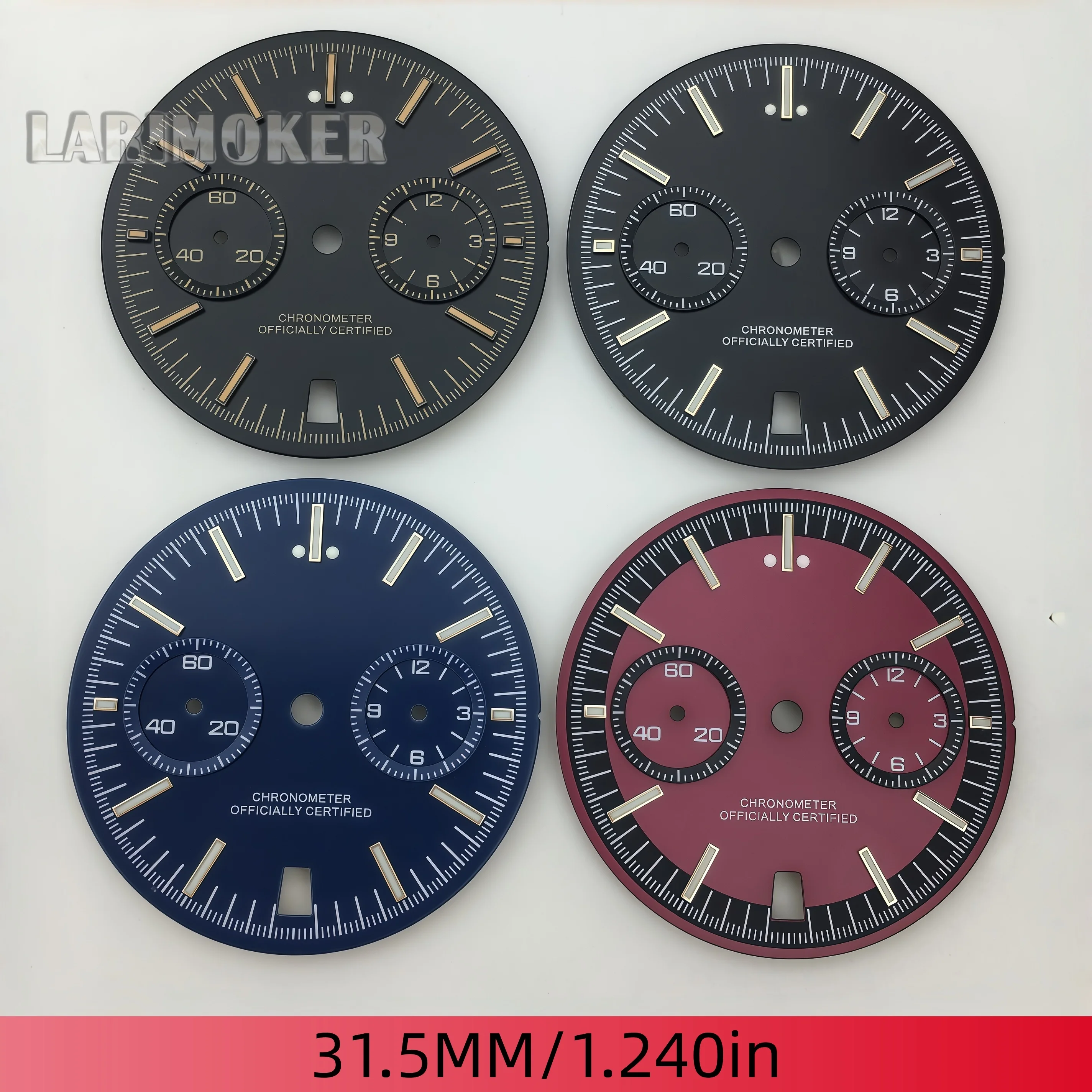 31.5mm Black / Burgundy / Blue / Grey VK64 Movement Dial, C3 Luminous, Compatible with VK64 Electronic Quartz Watch Accessories