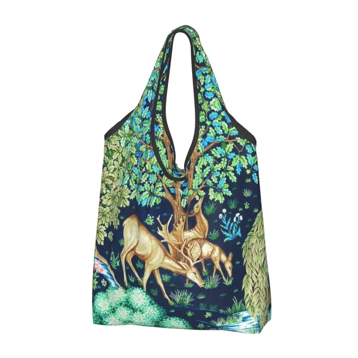 Forest Animals William Morris Deer Groceries Shopping Tote Bag Women Fashion Shopper Shoulder Bags Large Capacity Handbag